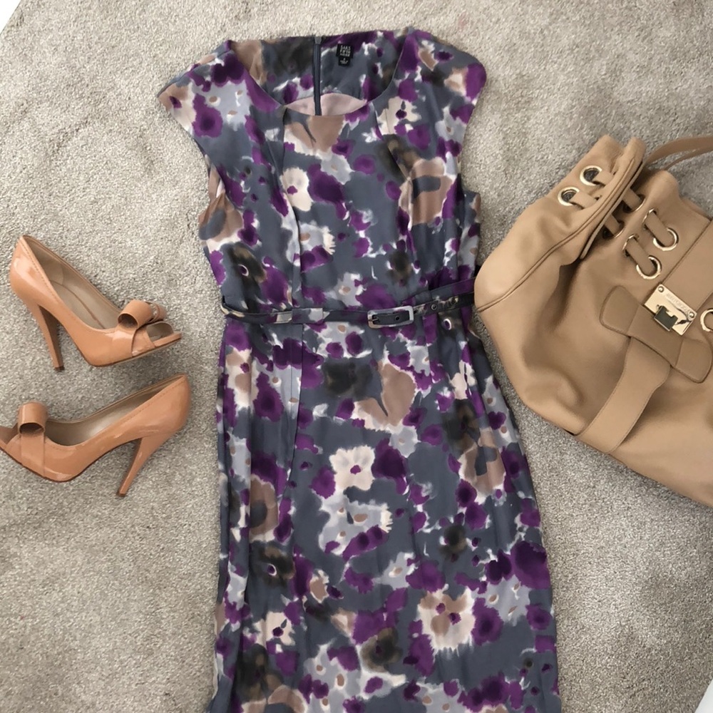 Saks Fifth Avenue gray purple multicolor silk